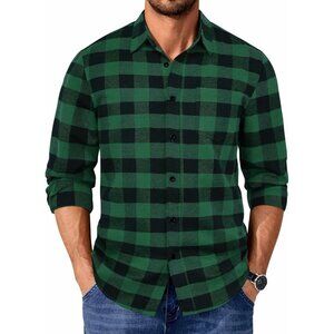 Buffalo Black Green Men Flannel  Long Sleeve Plaid  Button Up Shirt Jacket